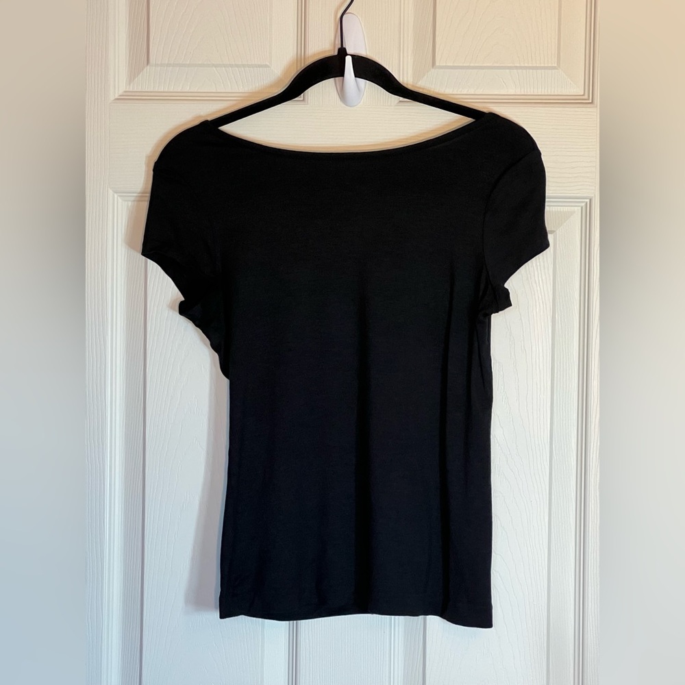 Banana Republic Elegant Black Silk Blend Stretch Tee Shirt Women’s Sz S EUC